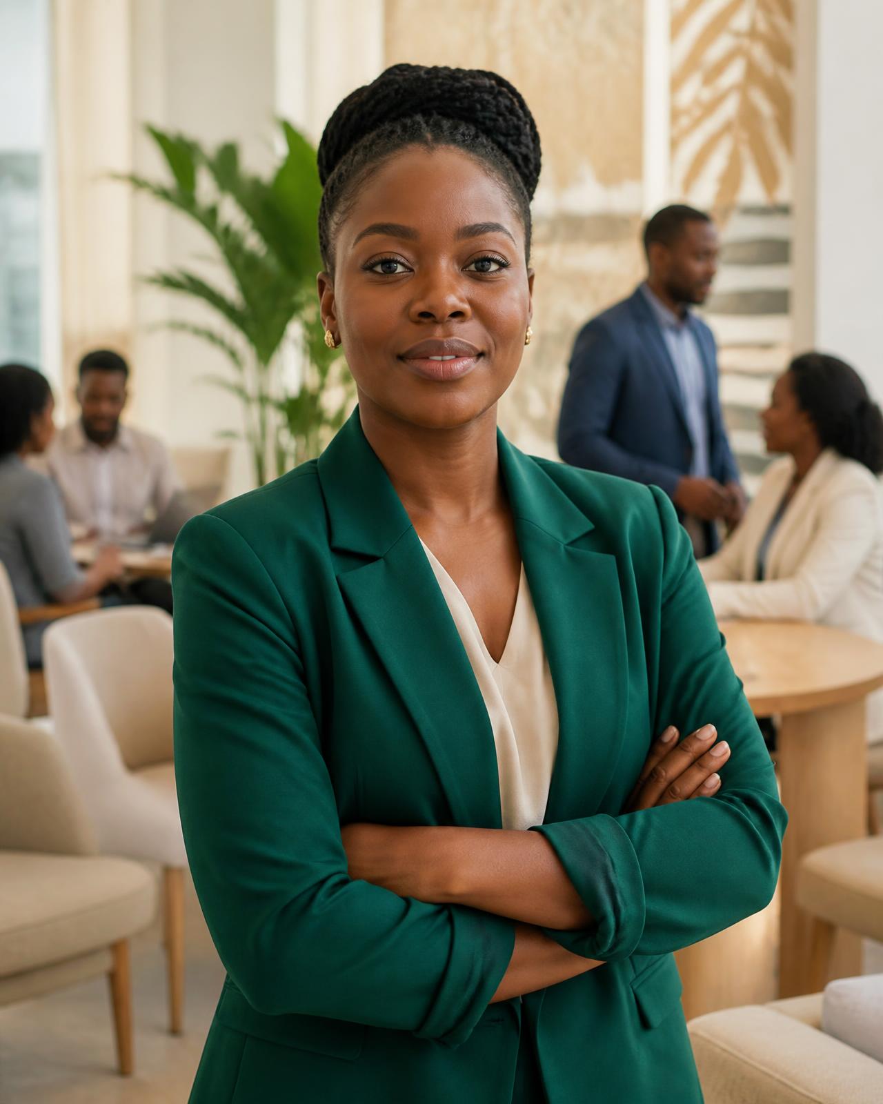 Dirigeante africaine dans un espace de travail contemporain